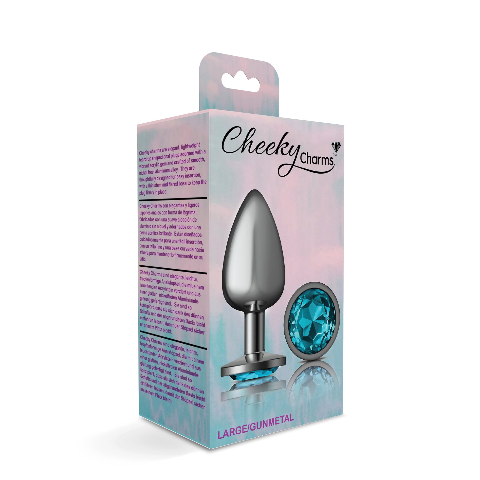 Cheeky Charms-Gunmetal Metal Butt Plug- Round-Teal-Large VB-CC9122