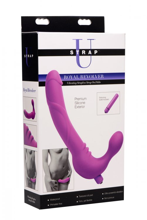 Royal Revolver Vibrating Strapless Strap- on Dildo - Purple SU-AF456