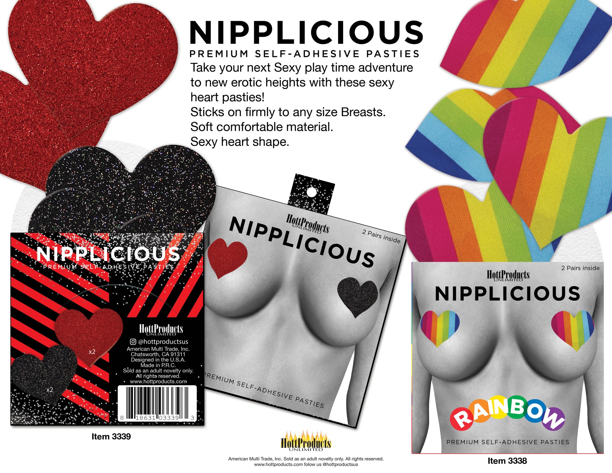 Nipplicious - Rainbow Nipple Pasties - Hearts and Lips HTP3338