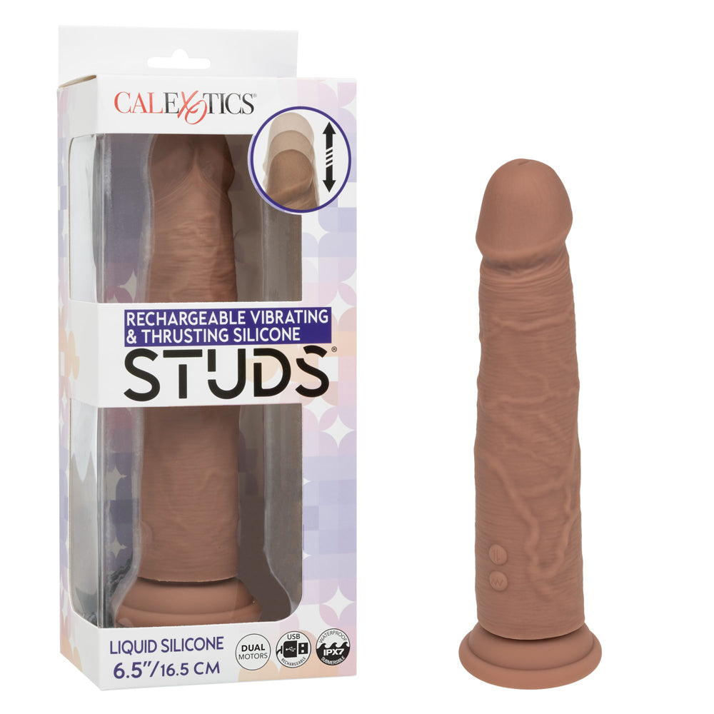 Rechargeable Vibrating and Thrusting Silicone Studs - Brown