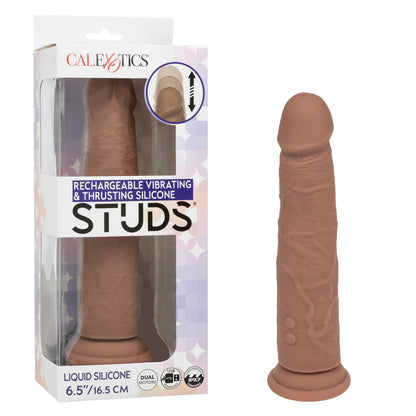 Rechargeable Vibrating and Thrusting Silicone Studs - Brown