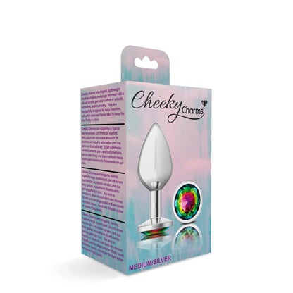 Cheeky Charms-Silver Metal Butt Plug- Round-Rainbow-Medium VB-CC9118