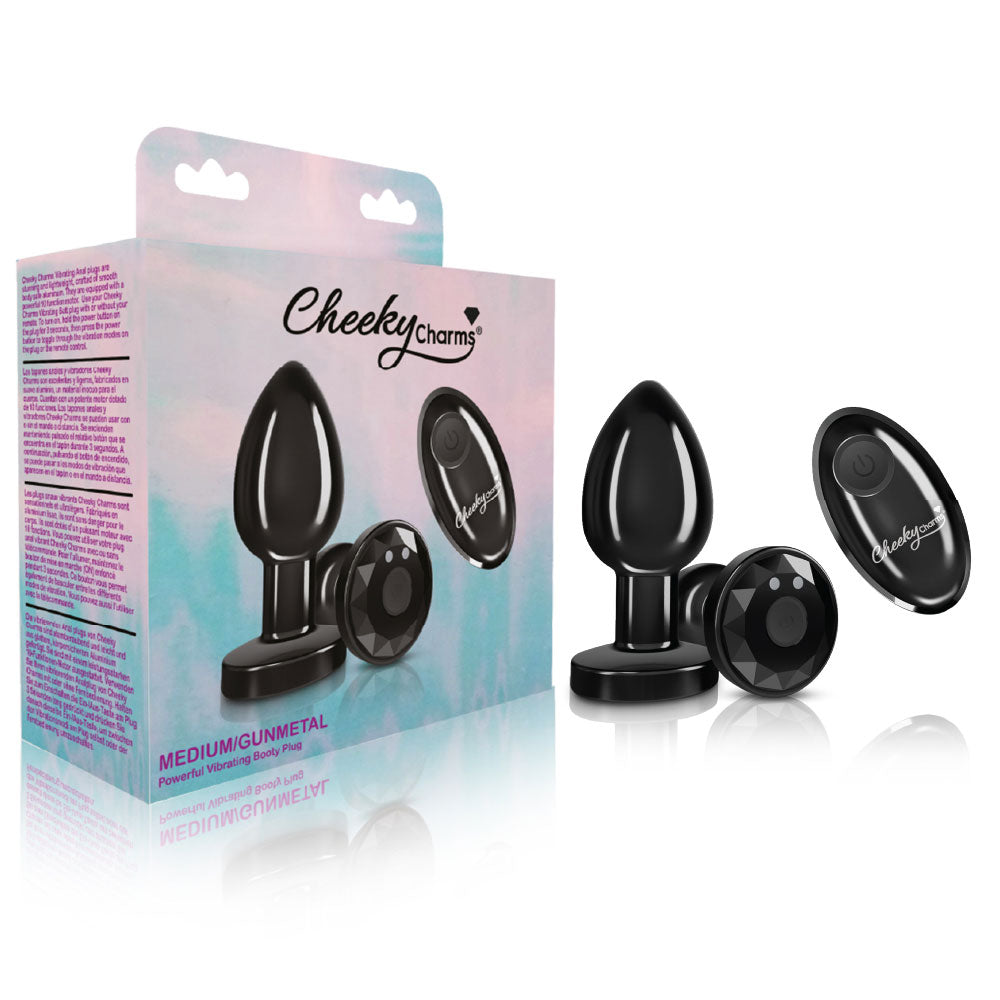 Cheeky Charms - Rechargeable Vibrating Metal Butt  Plug With Remote Control - Gunmetal - Medium VB-CC9145