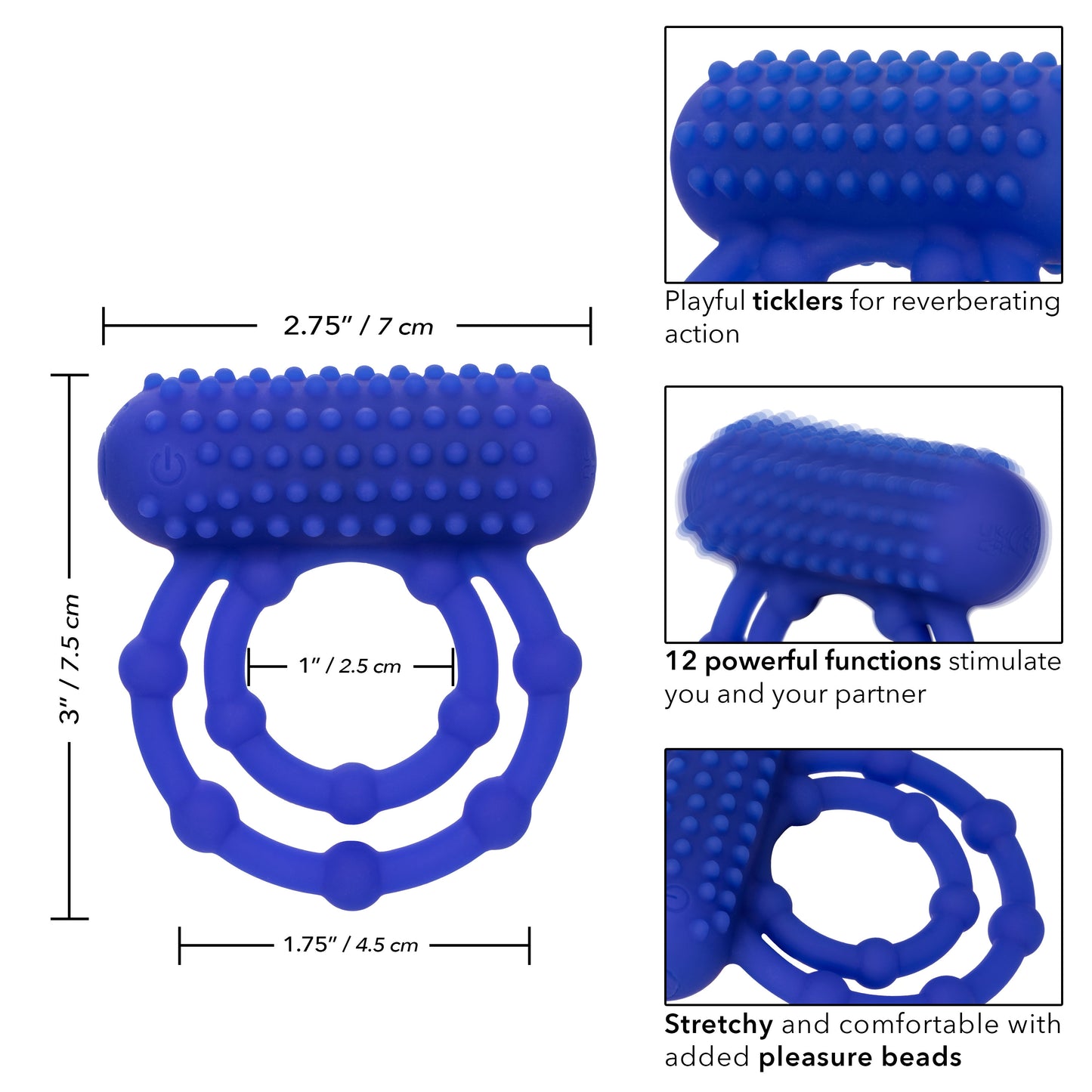 Silicone Rechargeable 10 Bead Maximus Ring - Blue SE1843303