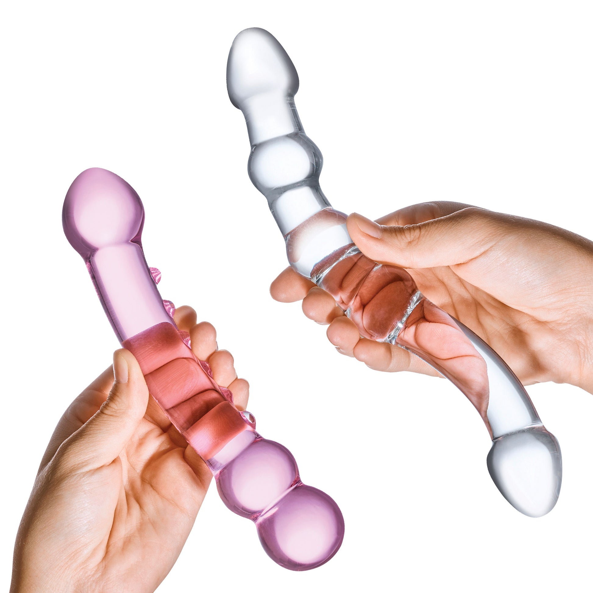 2 Pc Double Pleasure Glass Dildo Set - Pink/clear GLAS-SET-01