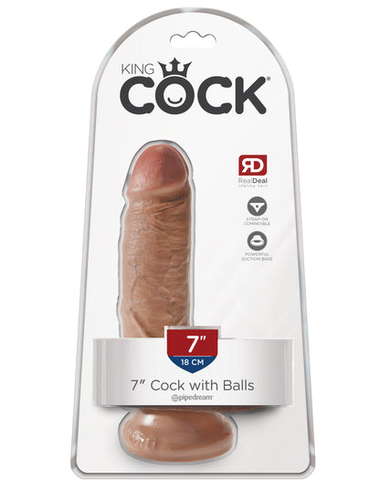 King Cock  7 Inch Cock With Balls - Tan PD5506-22