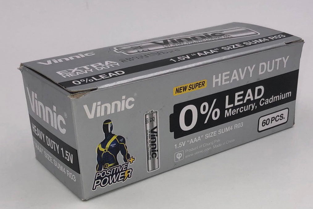 Vinnic Extra Heavy Duty AAA Batteries - 2 Pc./ Shrink Pk. - 60 Pcs. Box SR03MSG