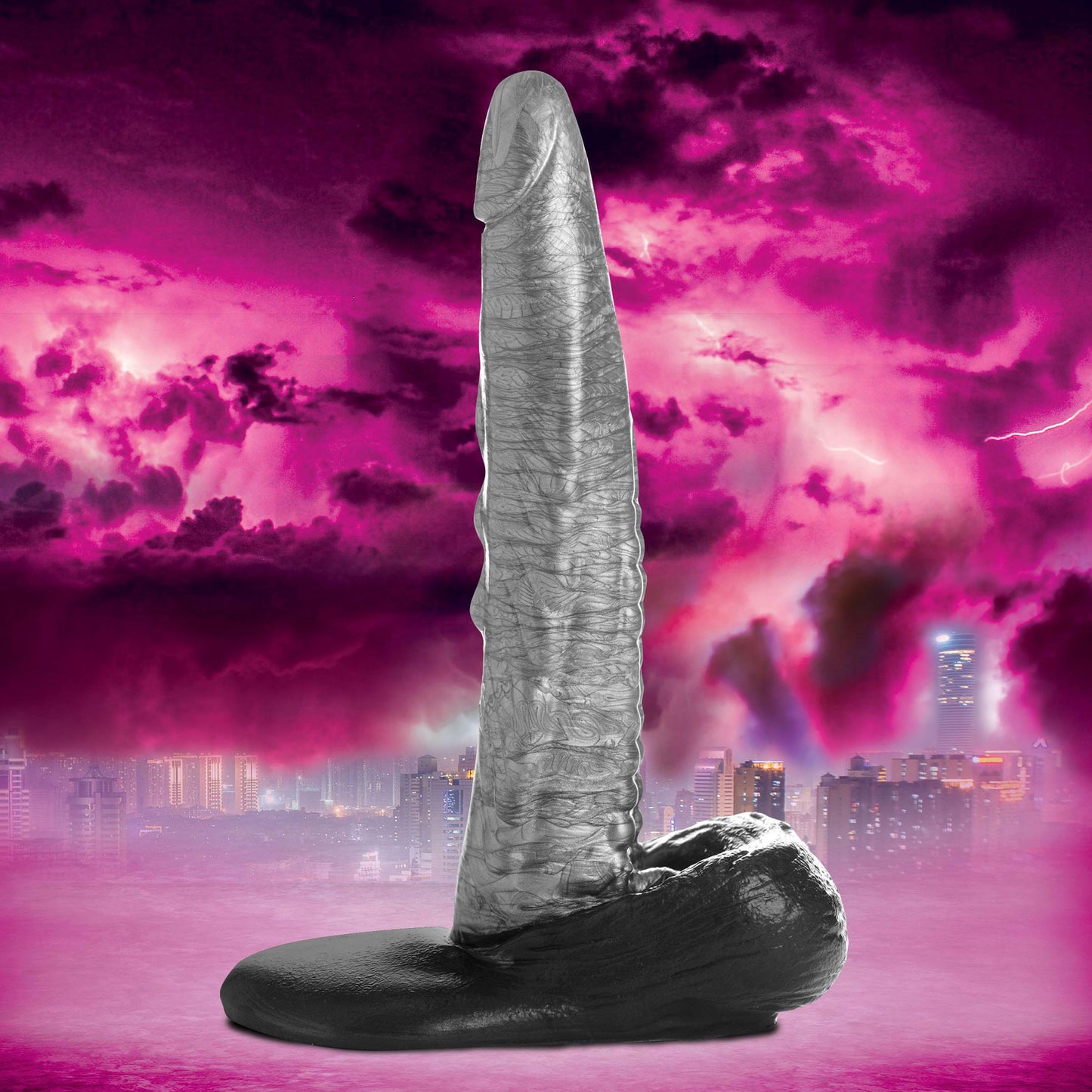 The Gargoyle Rock Hard Silicone Dildo -  Silver CC-AG875-SLV