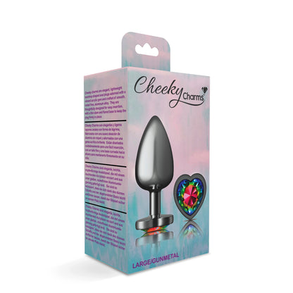 Cheeky Charms-Gunmetal Metal Butt Plug- Heart-Rainbow-Large VB-CC9134