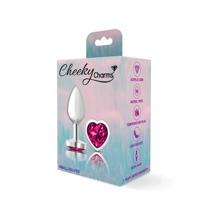 Cheeky Charms-Silver Metal Butt Plug- Heart-Bright Pink-Small VB-CC9129