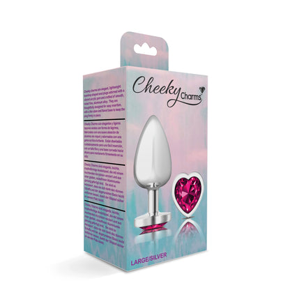 Cheeky Charms-Silver Metal Butt Plug- Heart-Bright Pink-Large VB-CC9131