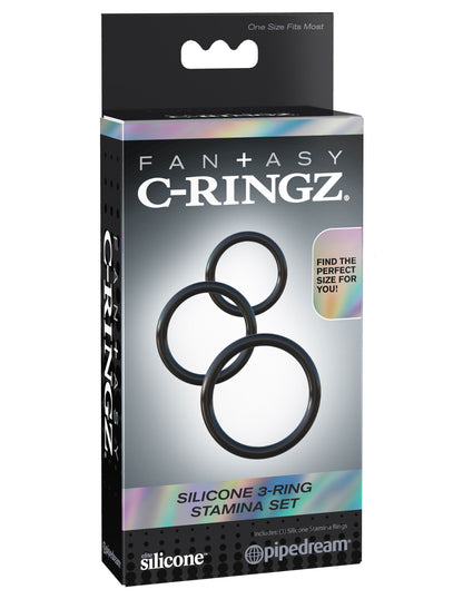 Fantasy C-Ringz Silicone Ring Stamina Set - Black PD5912-23