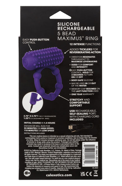 Silicone Rechargeable 5 Bead Maximus Ring - Purple SE1843253