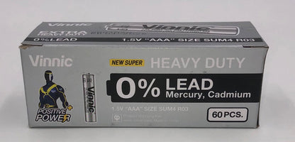 Vinnic Extra Heavy Duty AAA Batteries - 2 Pc./ Shrink Pk. - 60 Pcs. Box SR03MSG