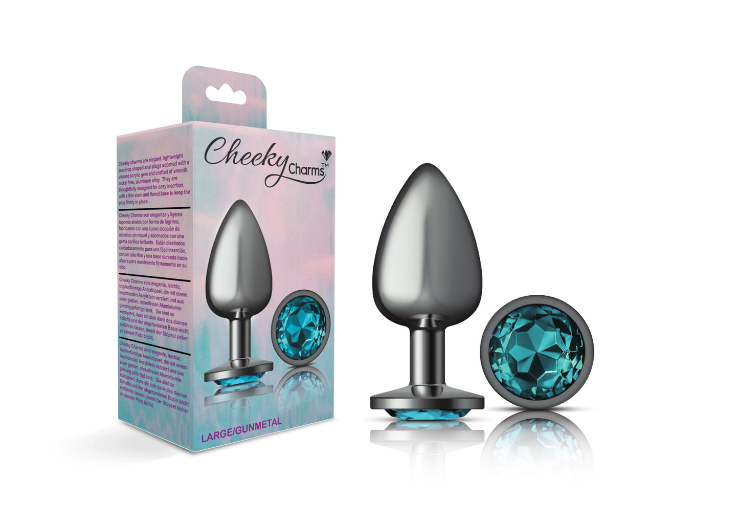 Cheeky Charms-Gunmetal Metal Butt Plug- Round-Teal-Large VB-CC9122