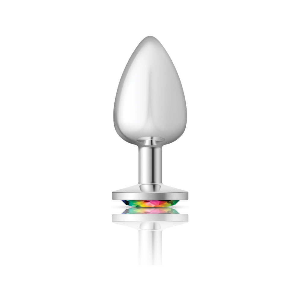 Cheeky Charms-Silver Metal Butt Plug- Round-Rainbow-Large VB-CC9119