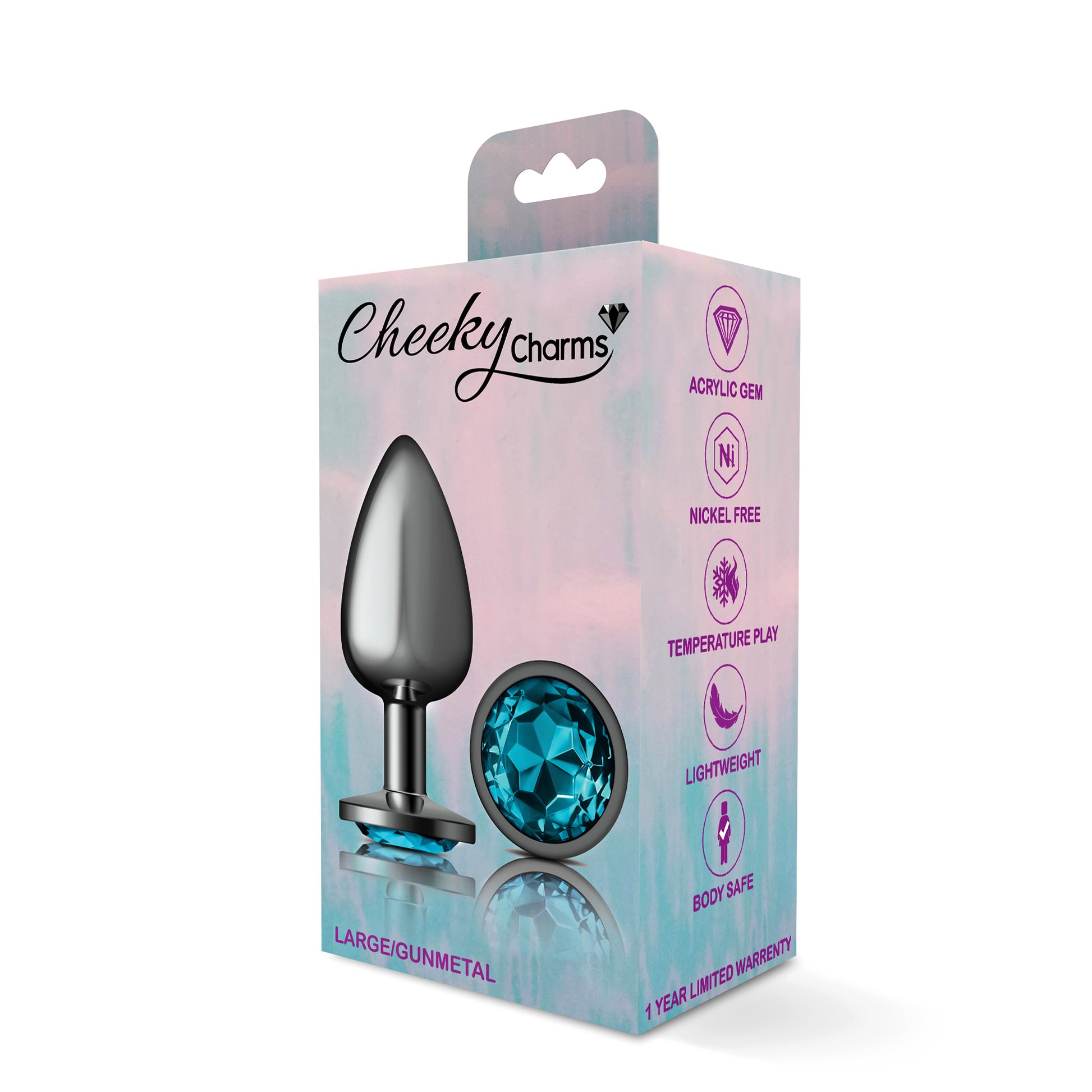 Cheeky Charms-Gunmetal Metal Butt Plug- Round-Teal-Large VB-CC9122