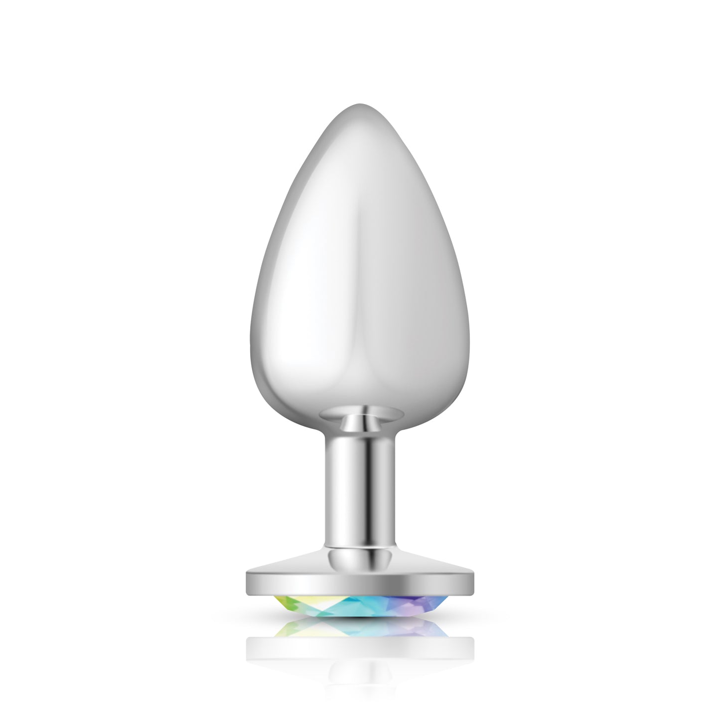 Clear Iridescent Round Gem Silver Metal Plug - Lg