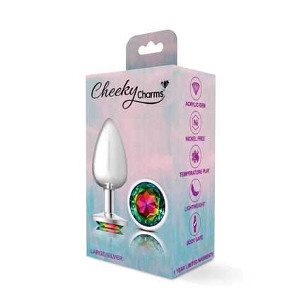 Cheeky Charms-Silver Metal Butt Plug- Round-Rainbow-Large VB-CC9119