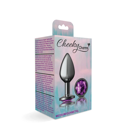 Cheeky Charms-Gunmetal Metal Butt Plug- Round-Deep Purple-Medium VB-CC9124