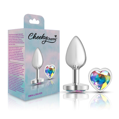 Clear Iridescent Heart Gem Silver Metal Plug - Sm