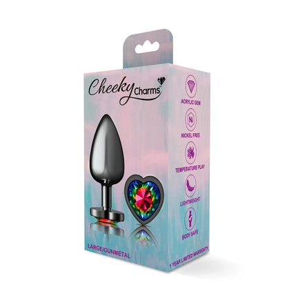 Cheeky Charms-Gunmetal Metal Butt Plug- Heart-Rainbow-Large VB-CC9134