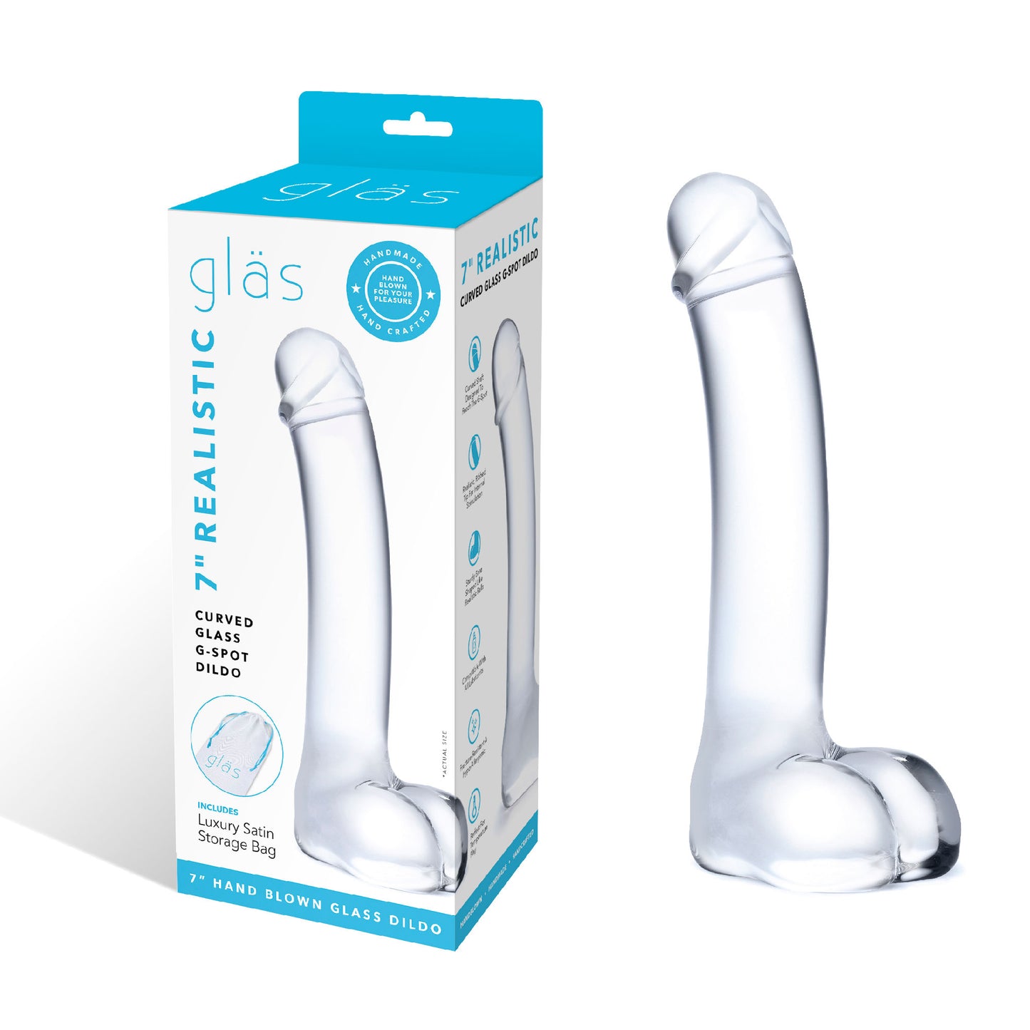 7 Inch Realistic Curved Glass G-Spot Dildo - Clear GLAS-153