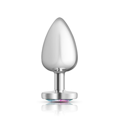Clear Iridescent Heart Gem Silver Metal Plug - Lg