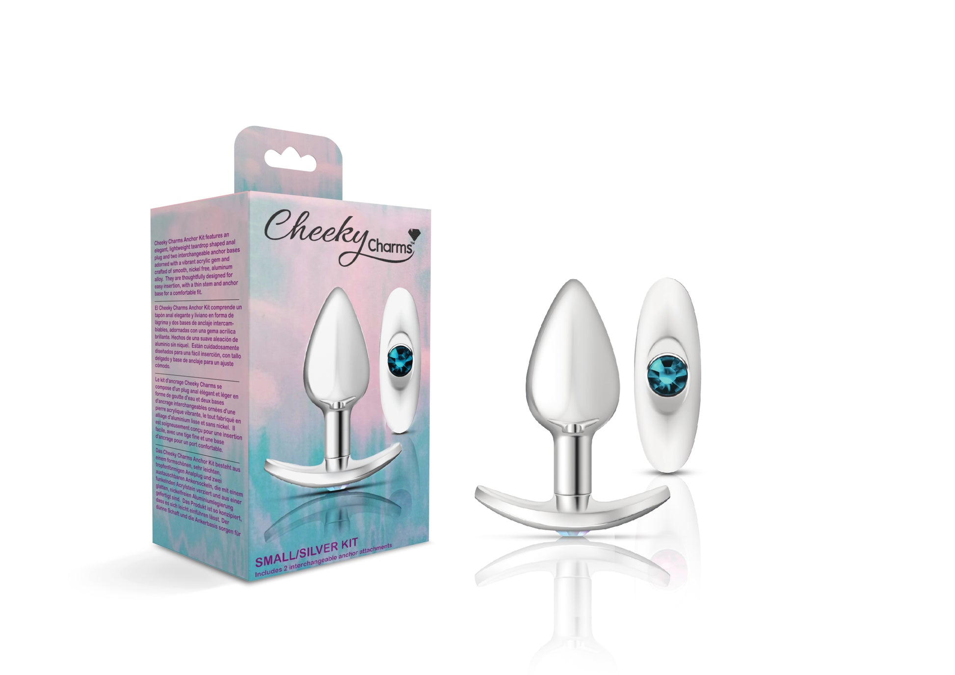 Cheeky Charms-Silver Metal Butt Plug Kit- Clear/teal VB-CC9141