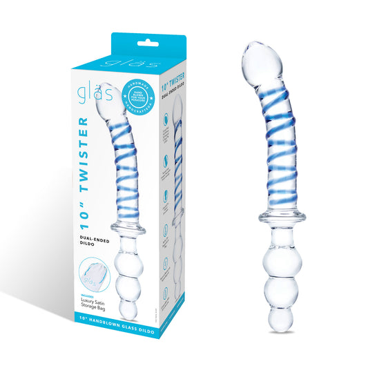 10 Inch Twister Dual-Ended Dildo - Clear/blue GLAS-163