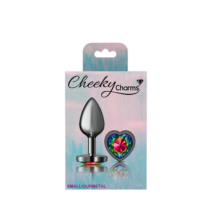Rainbow Heart Gem Gunmetal Metal Plug - Sm