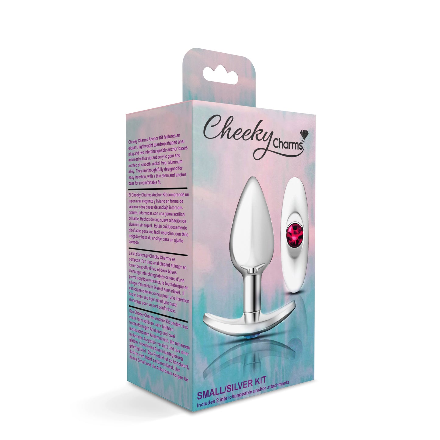 Cheeky Charms-Silver Metal Butt Plug Kit -Clear/bright Pink VB-CC9140