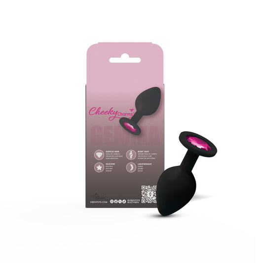 Gemma Pink Gem Black Silicone Plug - Medium