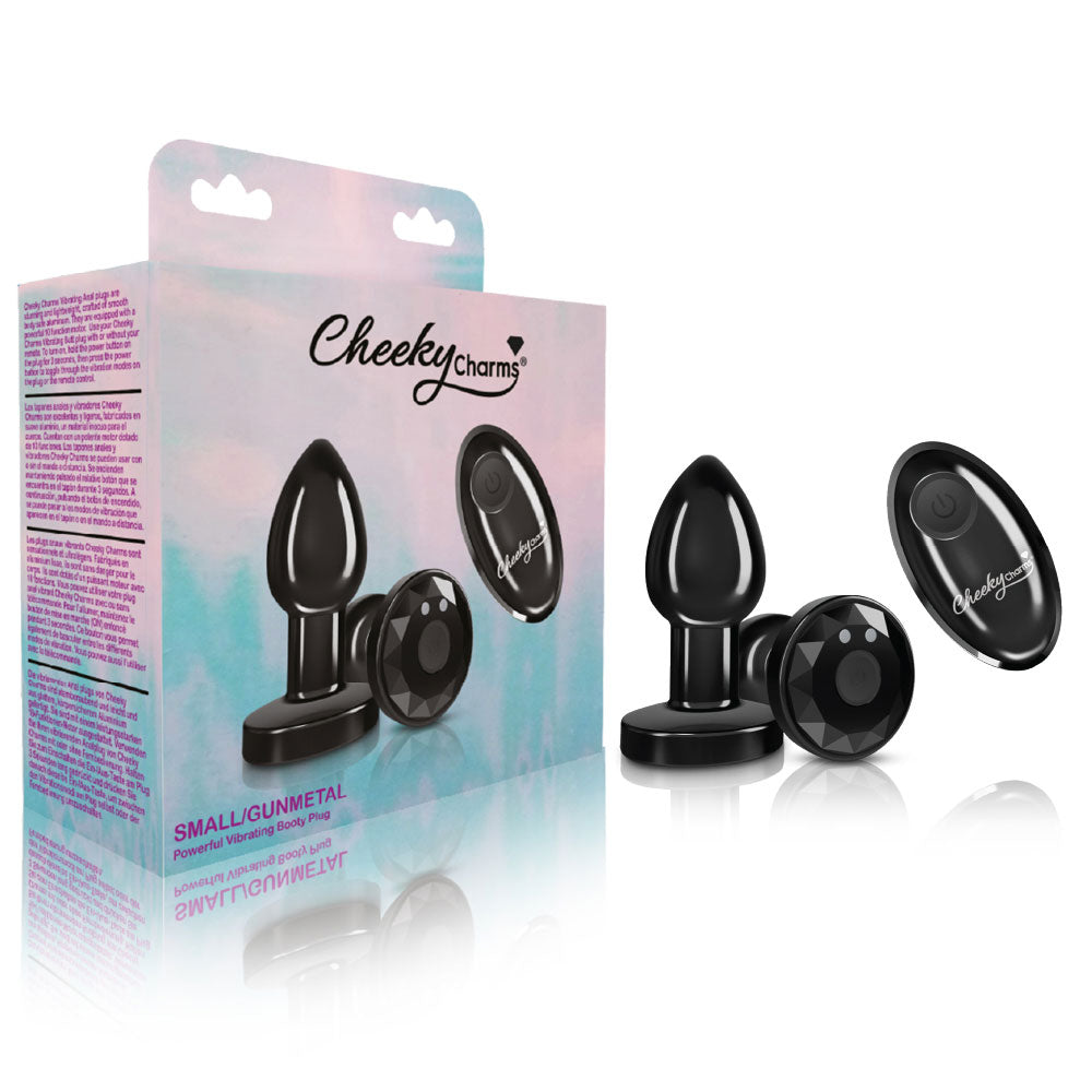 Cheeky Charms - Rechargeable Vibrating Metal Butt  Plug With Remote Control - Gunmetal - Small VB-CC9144