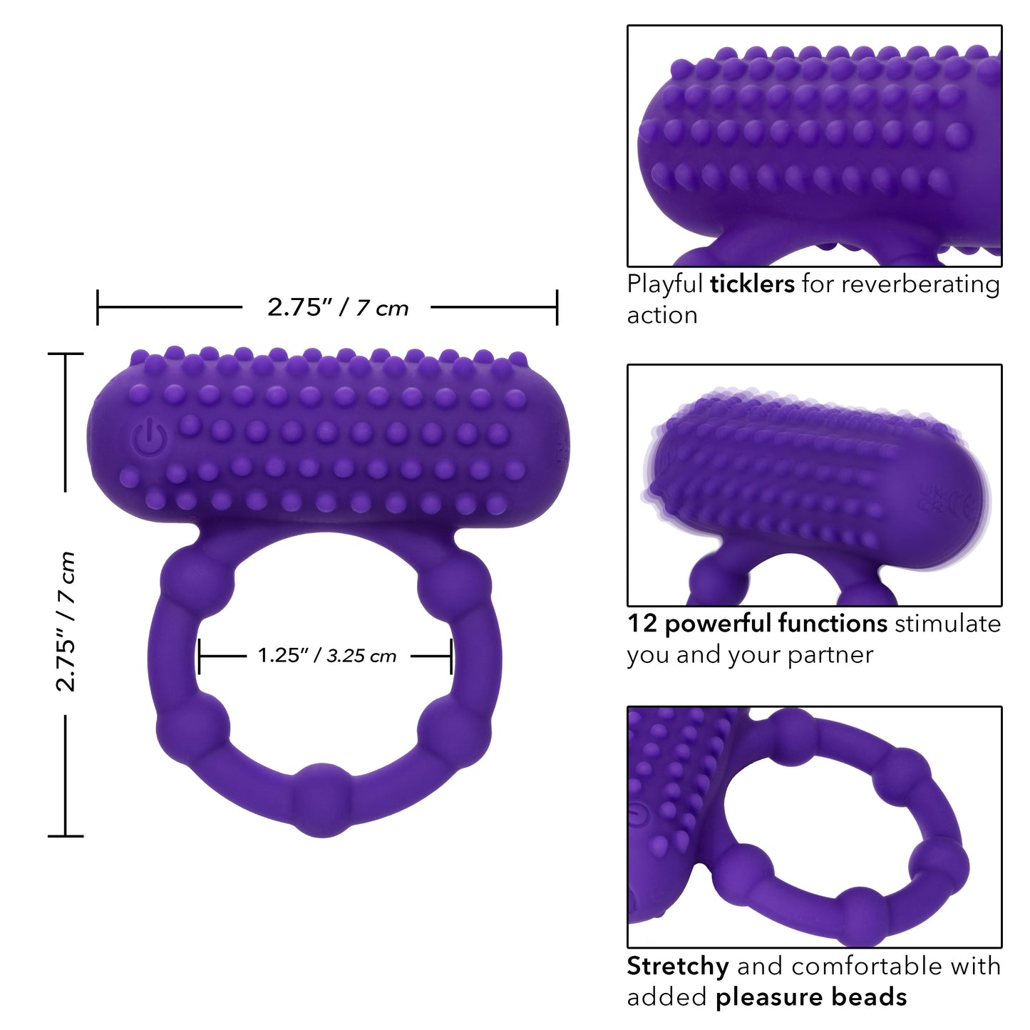 Silicone Rechargeable 5 Bead Maximus Ring - Purple SE1843253