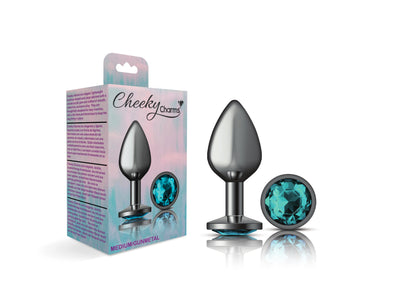 Cheeky Charms-Gunmetal Metal Butt Plug- Round-Teal-Medium VB-CC9121