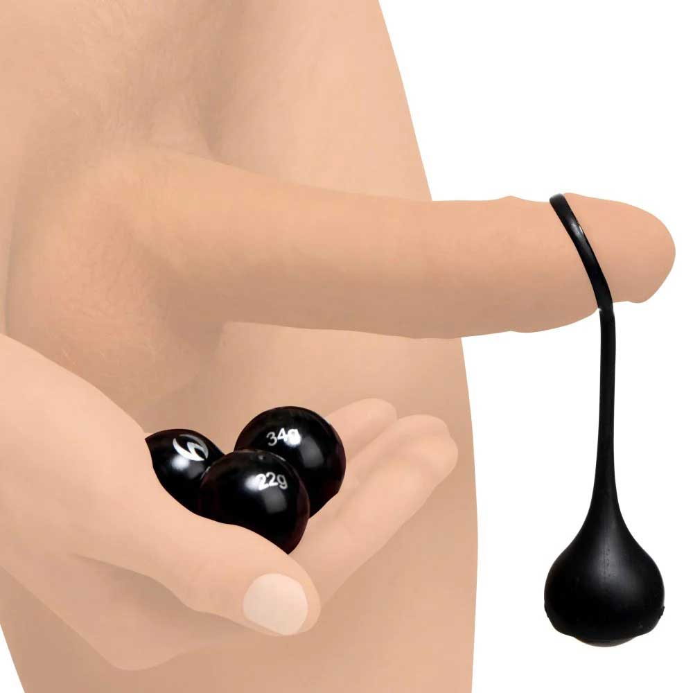 Cock Dangler Silicone Penis Strap With Weights -  Black MS-AG922