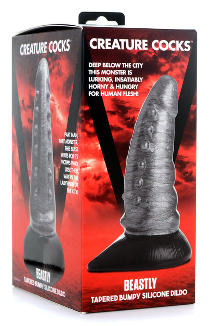 Beastly Tapered Bumpy Silicone Dildo - Silver CC-AG878-SLV