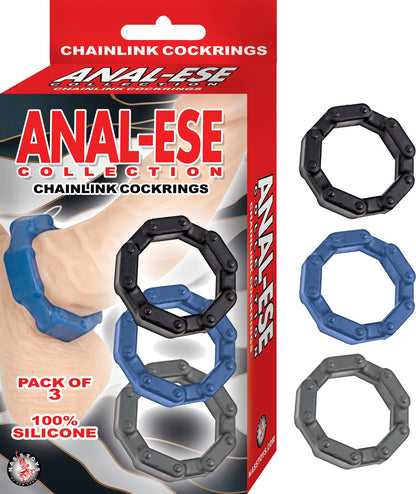 Anal-Ese Chainlink Cockrings - Black/blue/grey NW2940