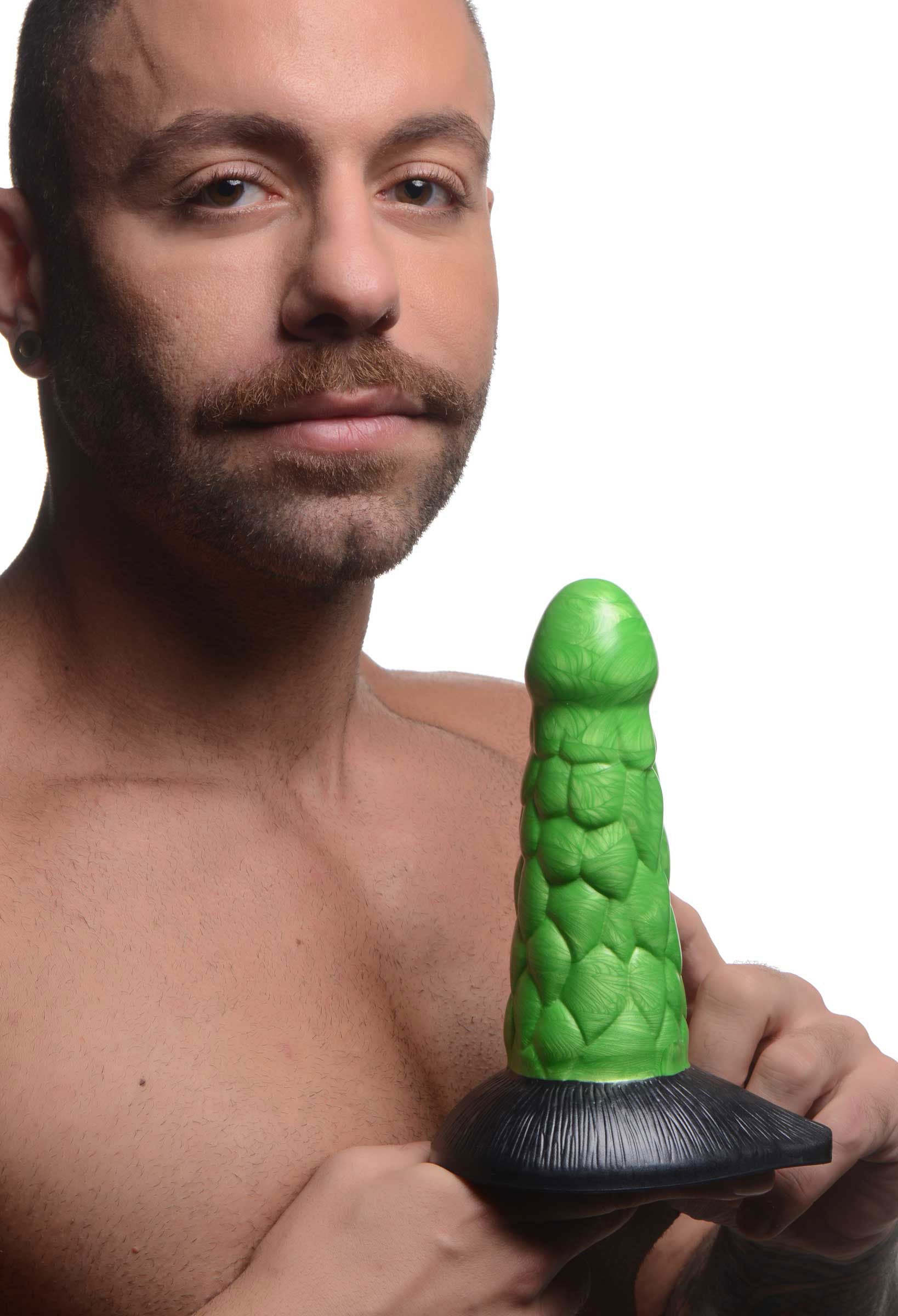 Radioactive Reptile Thick Scaly Silicone  Dildo - Green CC-AG872-GRN