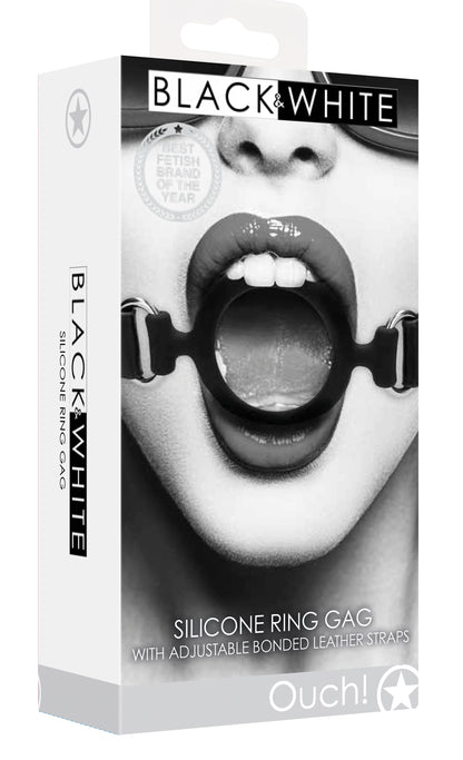 Silicone Ring Gag With Adjustable Bonded Leather  Staps - Black OU-OU679BLK