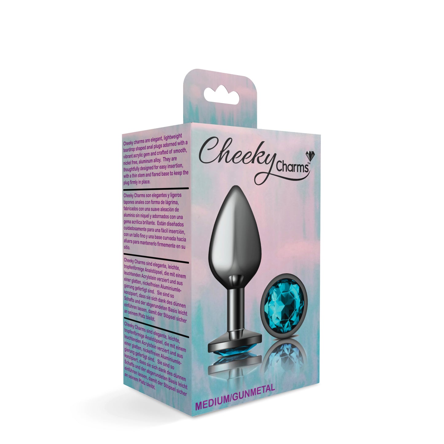 Cheeky Charms-Gunmetal Metal Butt Plug- Round-Teal-Medium VB-CC9121