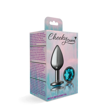 Cheeky Charms-Gunmetal Metal Butt Plug- Round-Teal-Medium VB-CC9121