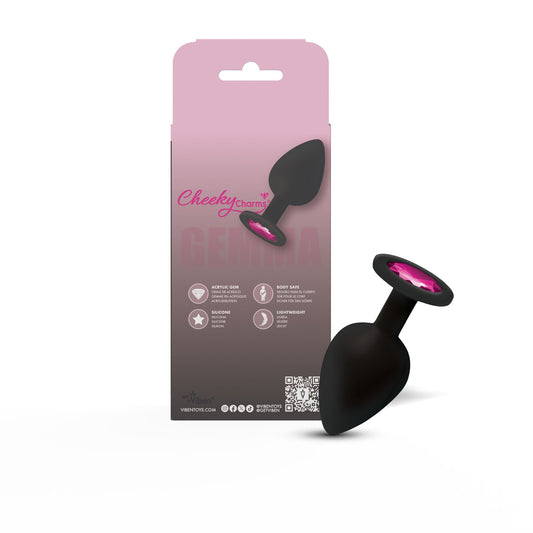 Gemma Pink Gem Black Silicone Plug - Large