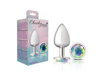 Cheeky Charms-Silver Metal Butt Plug- Round-Clear-Large VB-CC9116