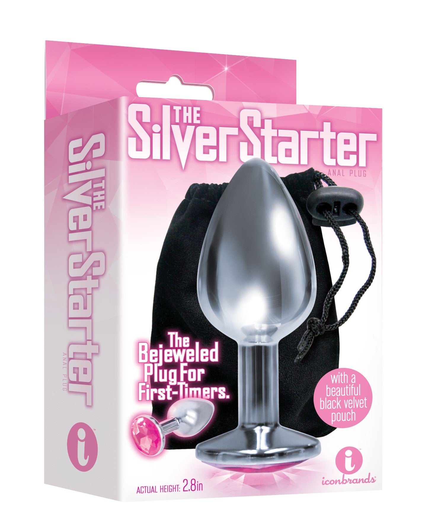 The 9's the Silver Starter Bejeweled Stainless  Steel Plug - Pink ICB2313-2