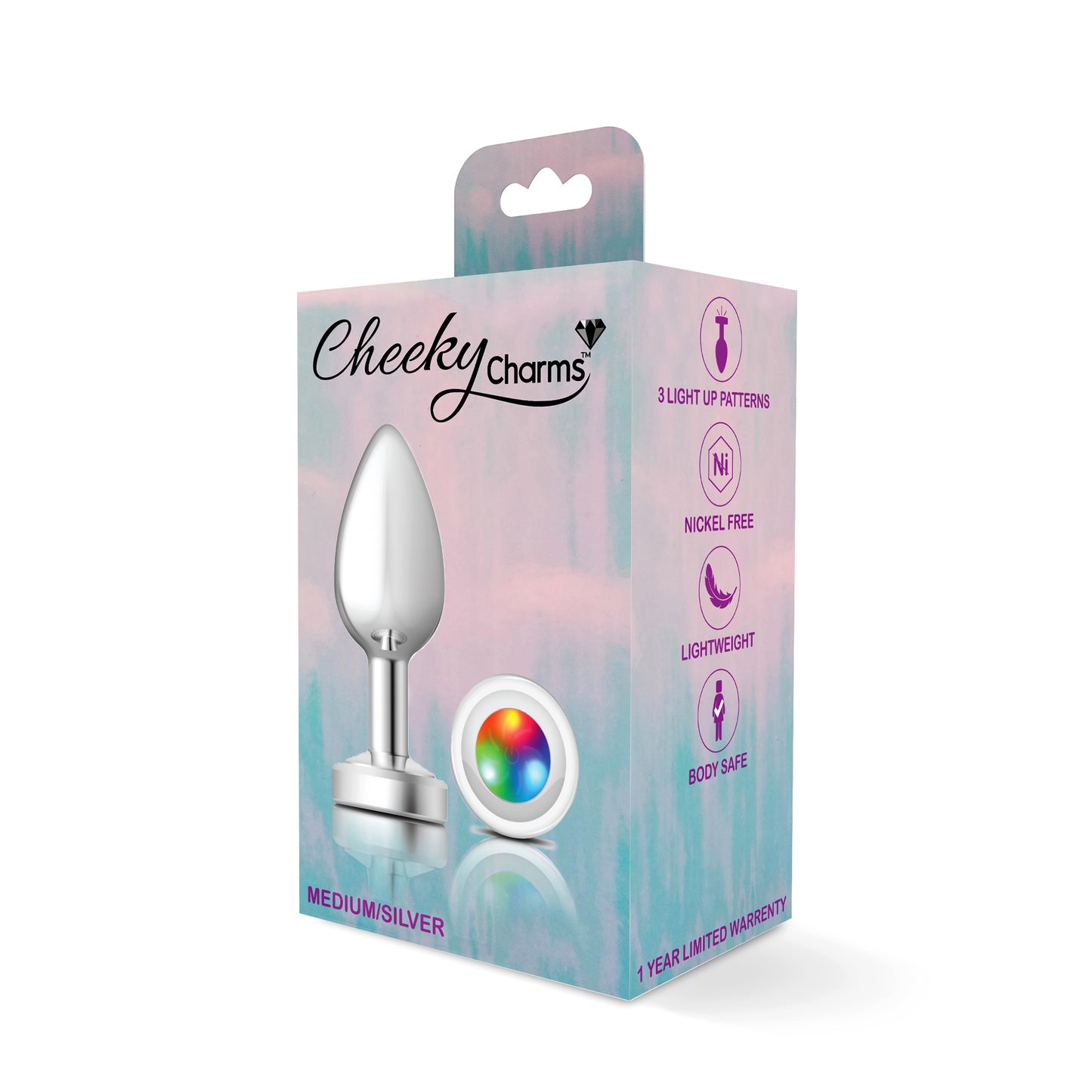 Cheeky Charms-Silver Metal Butt Plug- Light Up-Medium VB-CC9139