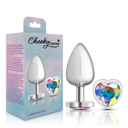 Clear Iridescent Heart Gem Silver Metal Plug - Lg