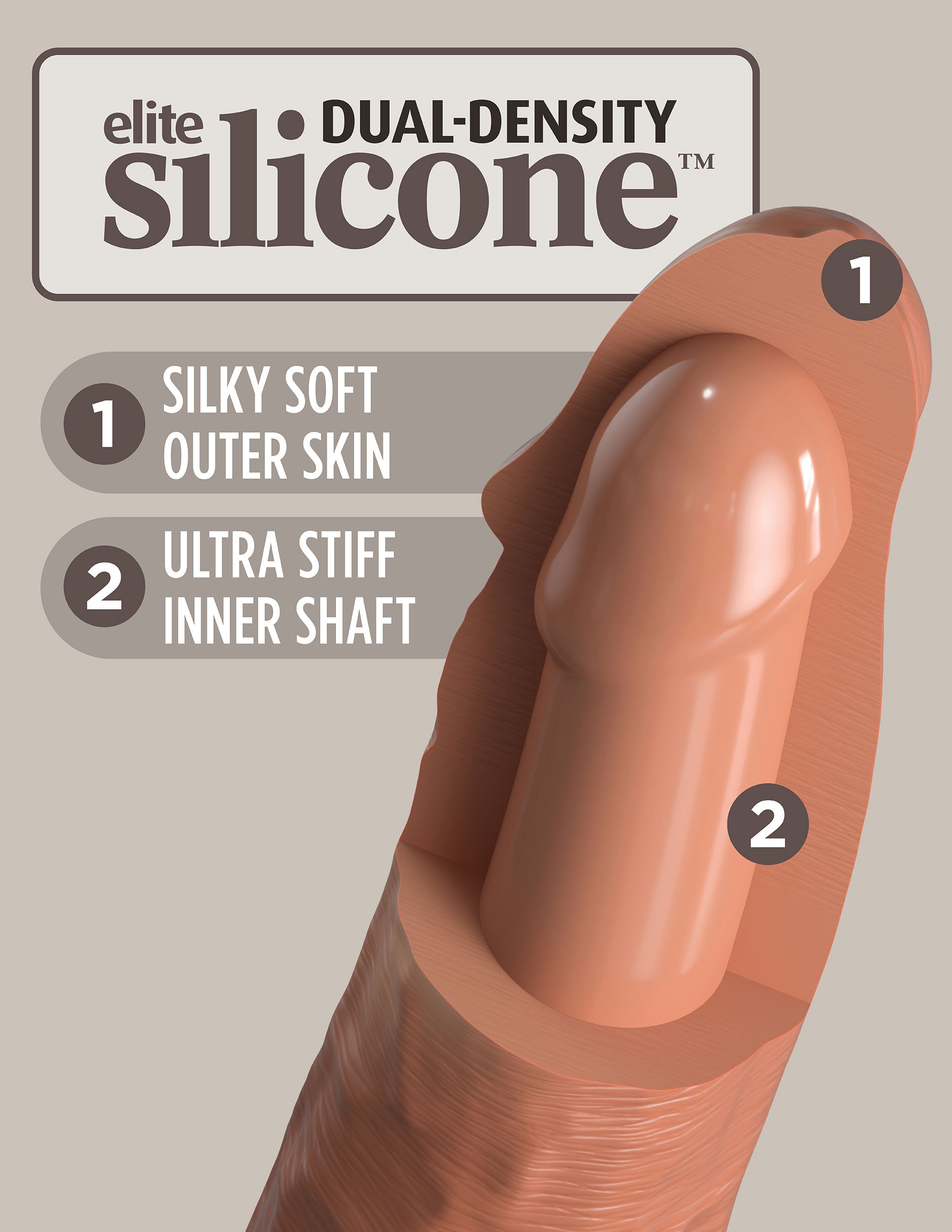 King Cock Elite 8 Inch Silicone Dual Density Cock  - Tan PD5772-22