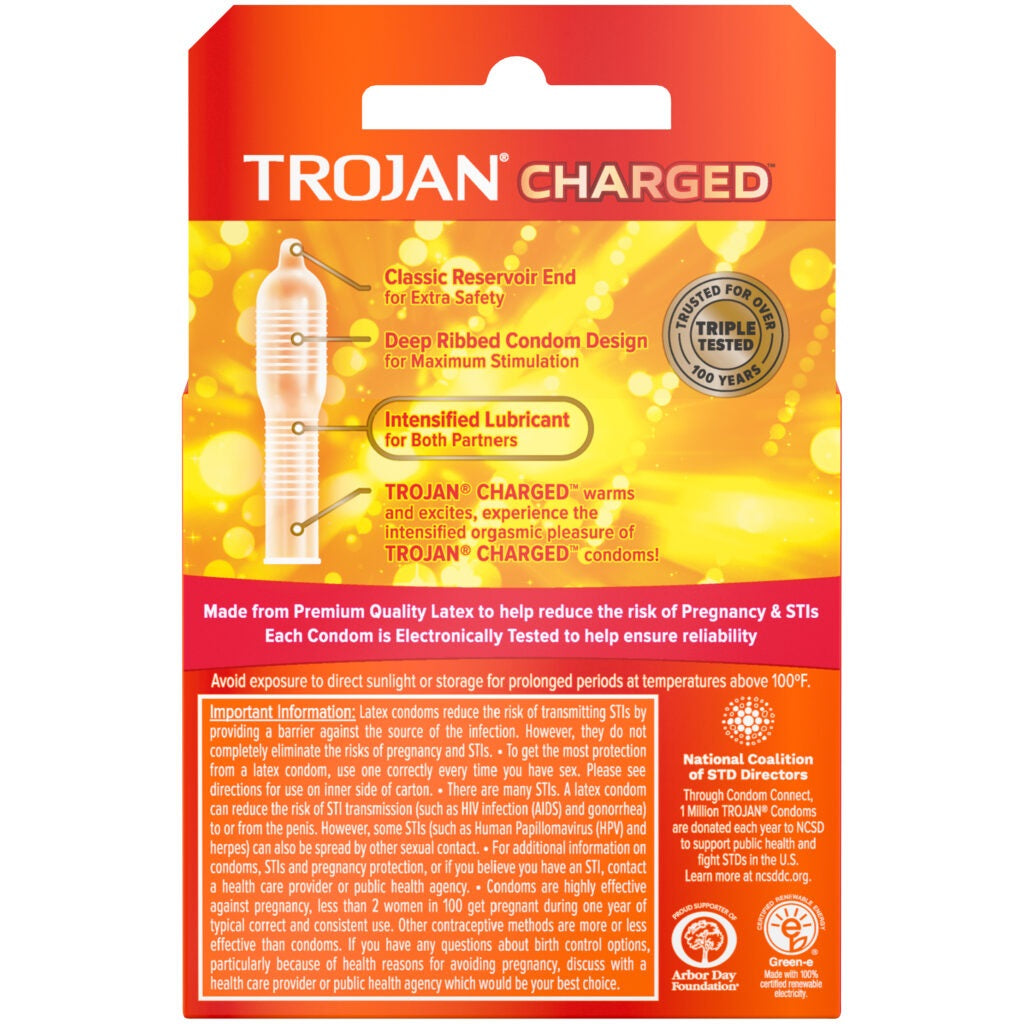 Trojan Intensified Charged Orgasmic Pleasure Condoms - 3 Pack